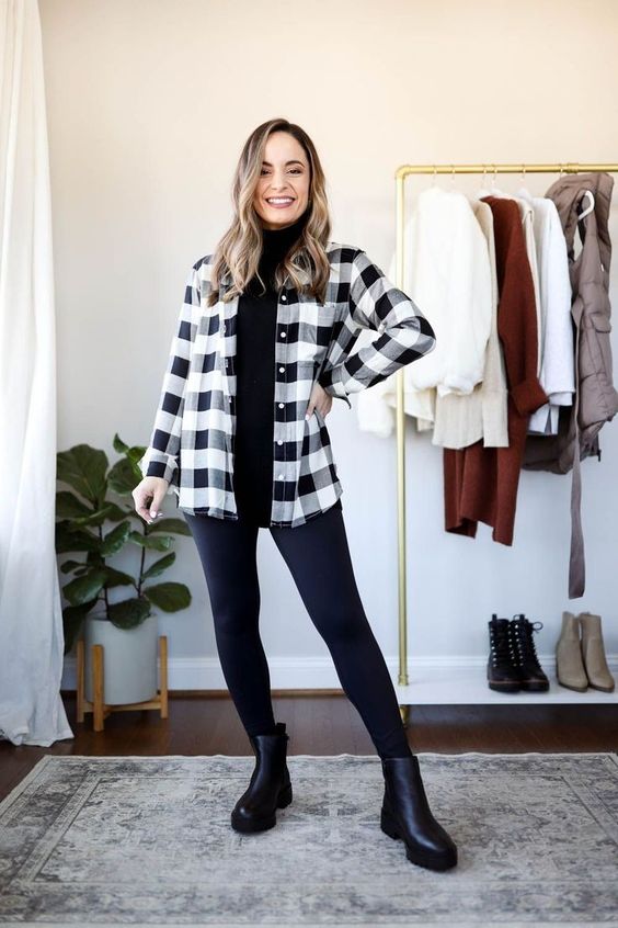 Plaid Button-Up with Black Turtleneck